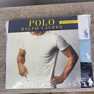 3 PACK POLO RALPH LAUREN MEDIUM COTTON WHITE BLUE CREW T-SHIRTS UNDERSHIRTS NAVY